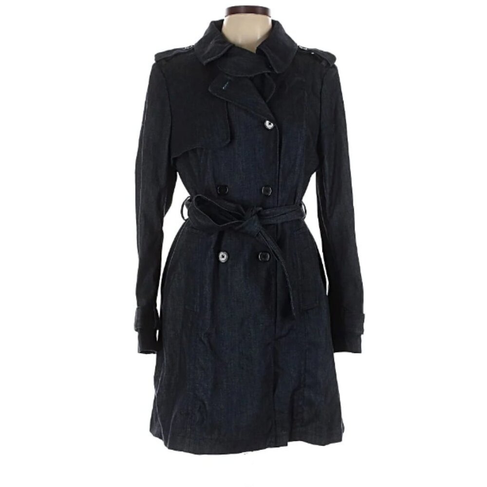 Ann Taylor Denim Belted Double Breasted Trench Coat in Deep Indigo Wash